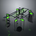 Multi Functional Fitness Training Equipment With Metal Frame And Green Illuminated Parts