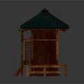 Traditional Chinese Pavilion With Green Tiled Roof Wooden Structure And Stone Steps Platform Design