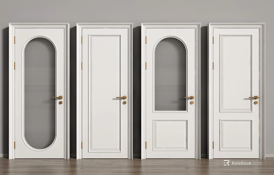 White Swing Doors With Various Glass Panel And Solid Design Styles For Home 3d model 