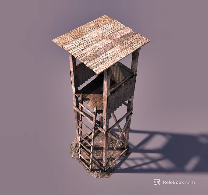 Wooden Watch Tower With Ladder Platform And Wooden Roof Structure 3d model 