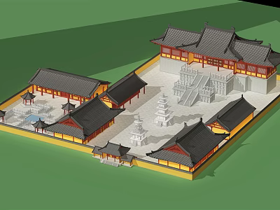 Traditional Chinese Ancient Architecture with Multiple Buildings Traditional Roofs and Courtyard Layout 3d model