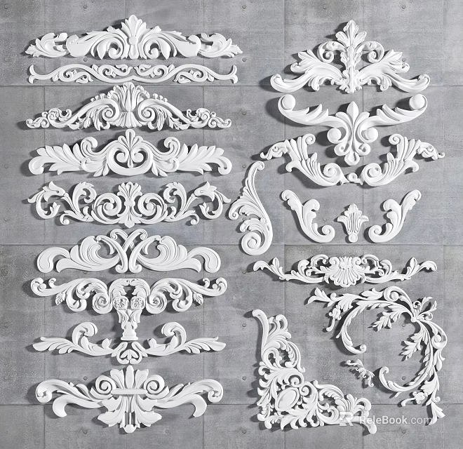 Intricate Ornate Carvings with Elegant Patterns as Classical Decorative Elements for Architectural and Interior Design 3d model 