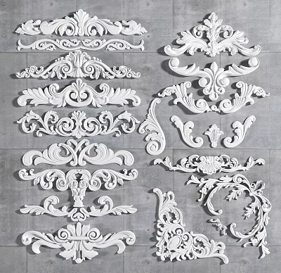 Intricate Ornate Carvings with Elegant Patterns as Classical Decorative Elements for Architectural and Interior Design 3d model