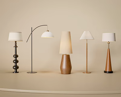 Multiple Modern Floor Lamps With Wooden Metal Bases And Various Lampshade Shapes 3d model Multiple Modern Floor Lamps With Wooden Metal Bases And Various Lampshade Shapes 3d model