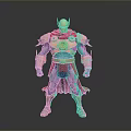 Superhero 3D Character Model With Golden Helmet Red Cape Yellow Chest Emblem And Blue Bodysuit