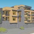Modern Single Family Home Exterior Design With Wooden Gray Facade Balconies Garage And Greenery