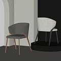 Two Stylish Accent Chairs Dark Brown Wooden Legs Light Gray Fabric Metal Frame Modern Interior