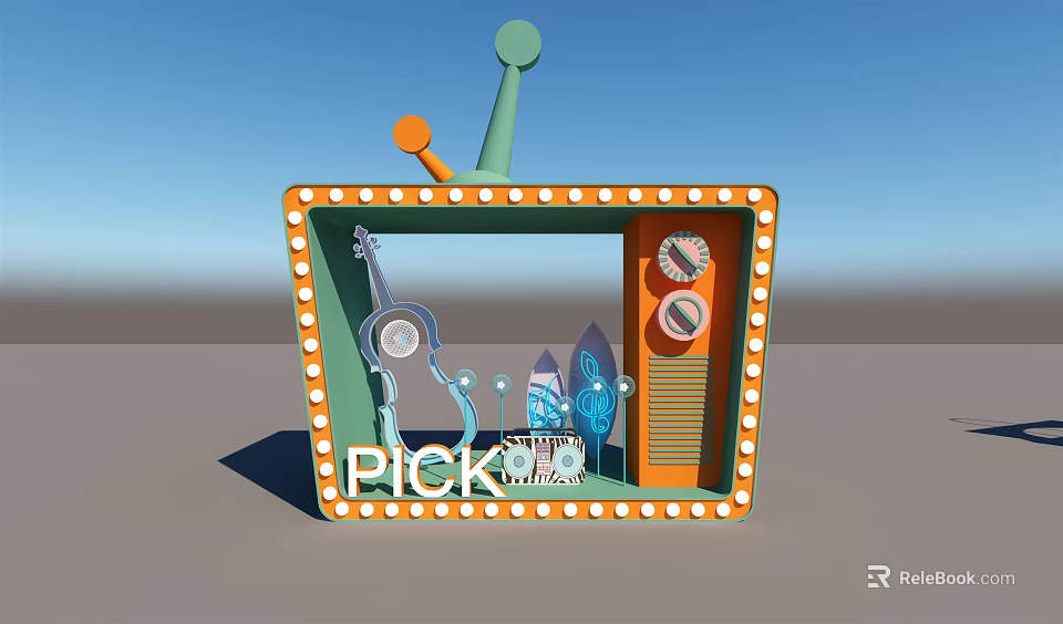Decorative Display Frame With PICK Lettering Orange Accents And Items Inside 3d model 