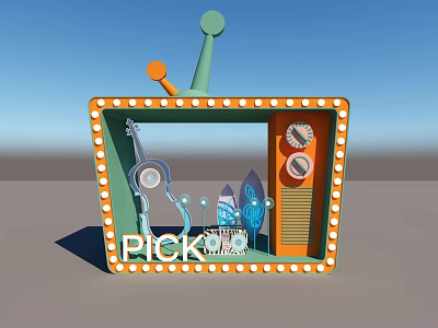 Decorative Display Frame With PICK Lettering Orange Accents And Items Inside 3d model