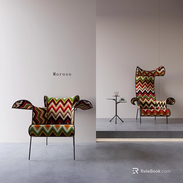 Noreso Armchair With Colorful Zigzag Pattern Fabric Upholstery Modern Stylish Design Red Green Tones 3d model 