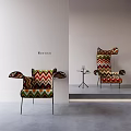 Noreso Armchair With Colorful Zigzag Pattern Fabric Upholstery Modern Stylish Design Red Green Tones