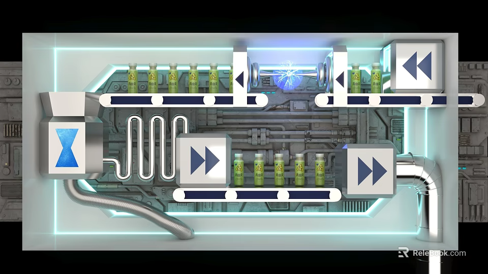Interactive Zone In Tech Device With Yellow Containers Blue Glowing Elements And Control Buttons 3d model
