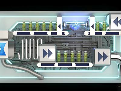 Interactive Zone In Tech Device With Yellow Containers Blue Glowing Elements And Control Buttons 3d model