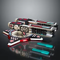 Futuristic Sci Fi Weapon With Red Blue Accents And Detailed Mechanical Structure