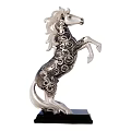 Silver Decorative Horse Sculpture With Intricate Swirl Patterns And Black Base
