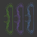 Three Different Colored Decorative Patterned Bows As Traditional Archery Weapons