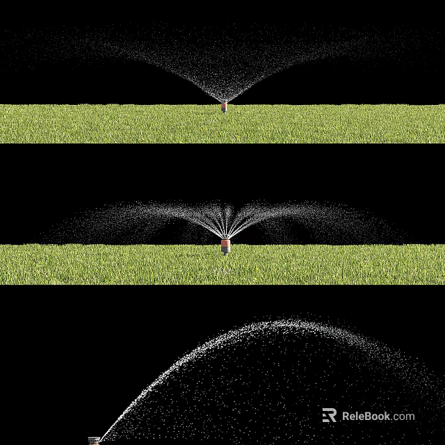 Scenic Outdoor Green Lawn Landscape With Various Sprinkler Water Spray Patterns 3d model 