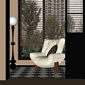 French Retro Style Balcony Casual Sofa Single Sofa Floor Lamp 3d model