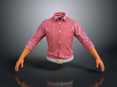 Red White Striped Collared Shirt With Button Front And Cuffed Sleeves 3d model