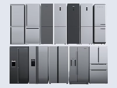 Various Modern Refrigerators and Freezers with Different Designs Colors and Styles 3d model