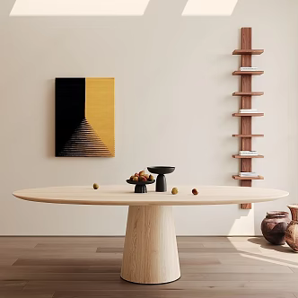 Log Color Dining Table Middle Ancient Ornaments Hanging Paintings Pottery Pot Bookshelf 3d model