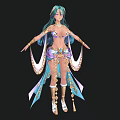 Fantasy Woman In Elaborate Outfit With Green Long Hair And Golden Accents