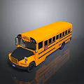 Yellow School Bus With Black Front Design And Side Windows Shiny Reflection On Dark Background 3d model