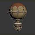 Vintage Hot Air Balloon Model With Stitched Brown Beige Leather And Metal Propeller Base