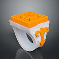 Stylish White Ring With Orange Square Patterned Top And Side Accents 3d model