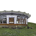 Modern Circular Detached Villa With Large Windows Steps To Entrance And Grassland Surroundings