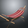 Comfortable Hammock Chair With Red And White Striped Fabric And Wooden Stand