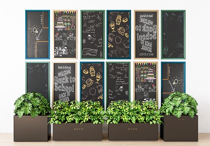 Modern minimalist blackboard wall blackboard wall flower box plant wall painting children's blackboard wall combination graffiti blackboard graffiti wall 3d model