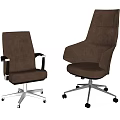 Two Modern Brown Fabric Office Chairs with Ergonomic Design and Metal Base Wheels 3d model