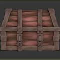Vintage Wooden Treasure Chest With Curved Top Red Planks Metal Straps And Lock Clasps
