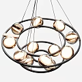 Modern Chandelier With Circular Metal Frames And Illuminated Glass Globes For Home Interior