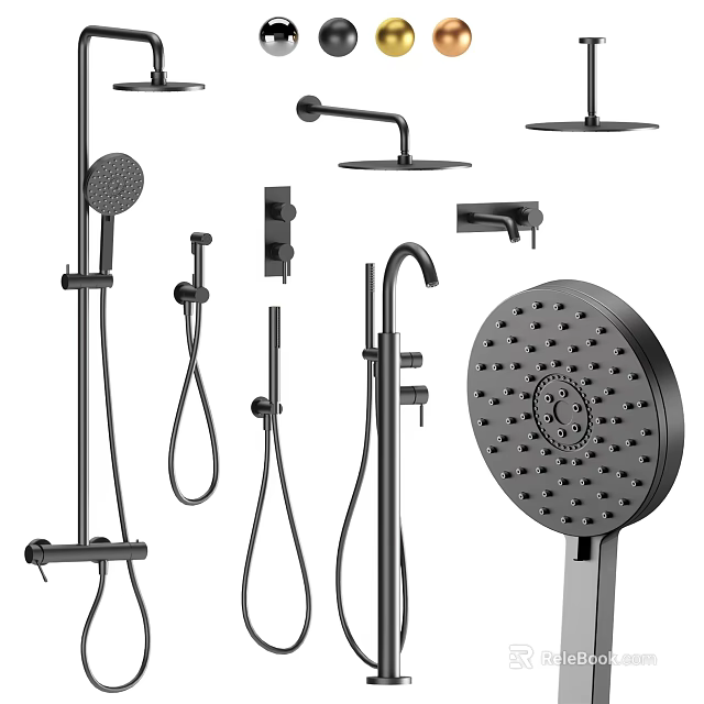 Modern Black Shower Head Set With Handheld Overhead Hose And Fixed Bracket 3d model 