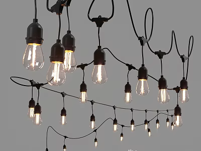 Vintage Outdoor String Lights With Bright Clear Bulbs For Garden Party Decoration 3d model