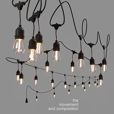 Vintage Outdoor String Lights With Bright Clear Bulbs For Garden Party Decoration 3d model