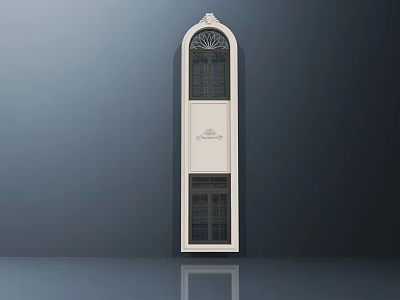 Traditional Casement Window With Decorative Top Grid Panes And White Frame Design For Home 3d model