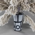 Pampas Grass Flowers in Black and White Geometric Vase for Home Decor