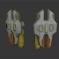 Two Industrial Metal Mechanical Devices With Silver Body Yellow Parts And Brown Details