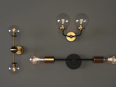 Modern Wall Lamps With Gold Black Metal Frame And Clear Glass Globe Bulbs 3d model