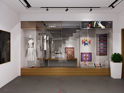 Modern Clothing Store Interior With Mannequins Clothes And Decorative Display Shelves 3d model