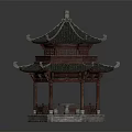 Traditional Chinese Pavilion With Two Tiered Green Tiled Roof Red Pillars And Stone Base