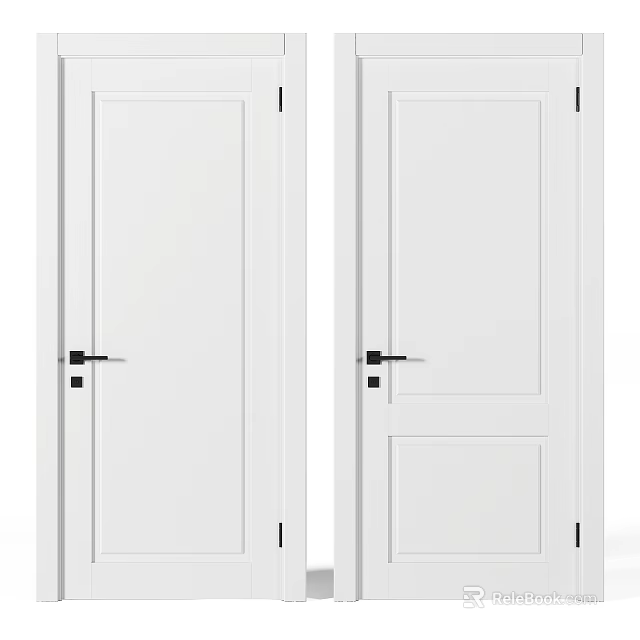 White Interior Hinged Doors With Simple Design And Black Metal Handles For Home 3d model 