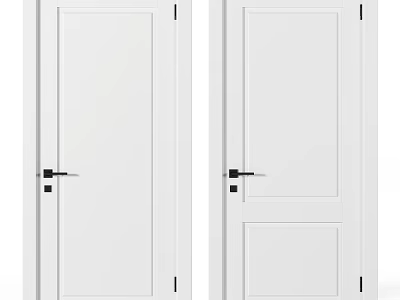 White Interior Hinged Doors With Simple Design And Black Metal Handles For Home 3d model