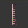 Sturdy Metal Upright Ladder With Orange Steps And Rolling Wheels For Safety