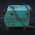 Old Blue Welding Machine With Control Panel Wheels Rusty Surface And Cable 3d model