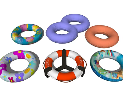 Colorful Sports Equipment Swim Rings With Various Patterns Different Colors And Designs 3d model