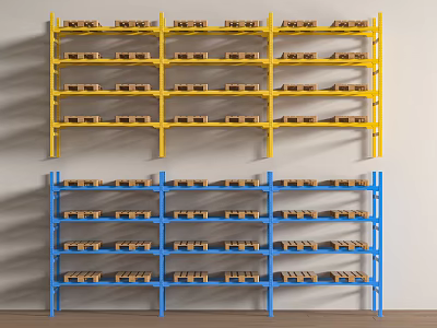 Yellow and Blue Multi Tiered Storage Shelving Racks for Efficient Warehouse Storage 3d model